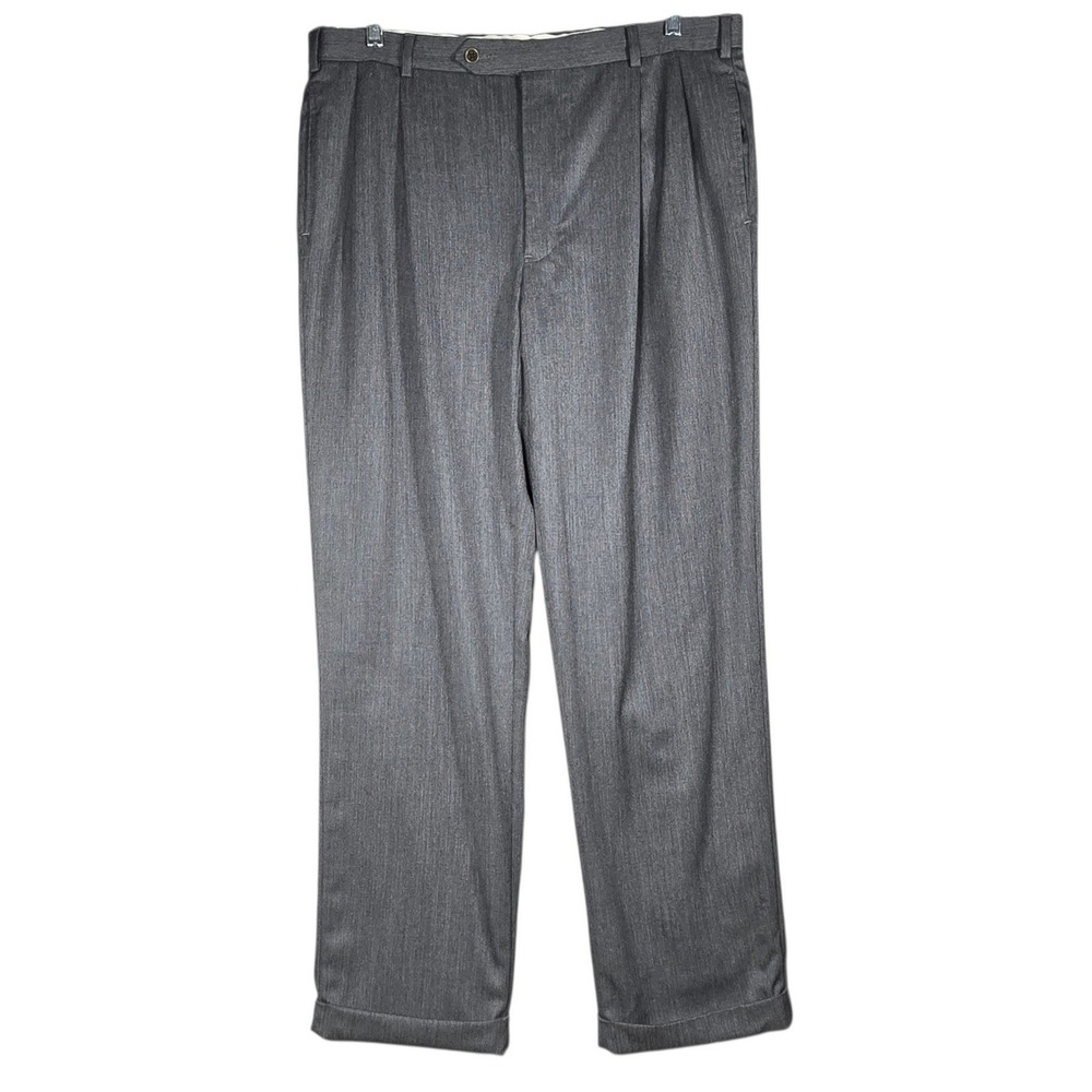 Brooks Brothers 346 Madison Dress Pants Mens 38x32 Gray Wool Pleated Cuffed
